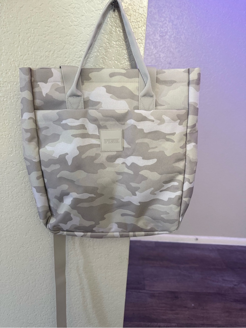 PINK Camo Canvas Tote Bag in Neutral Taupe